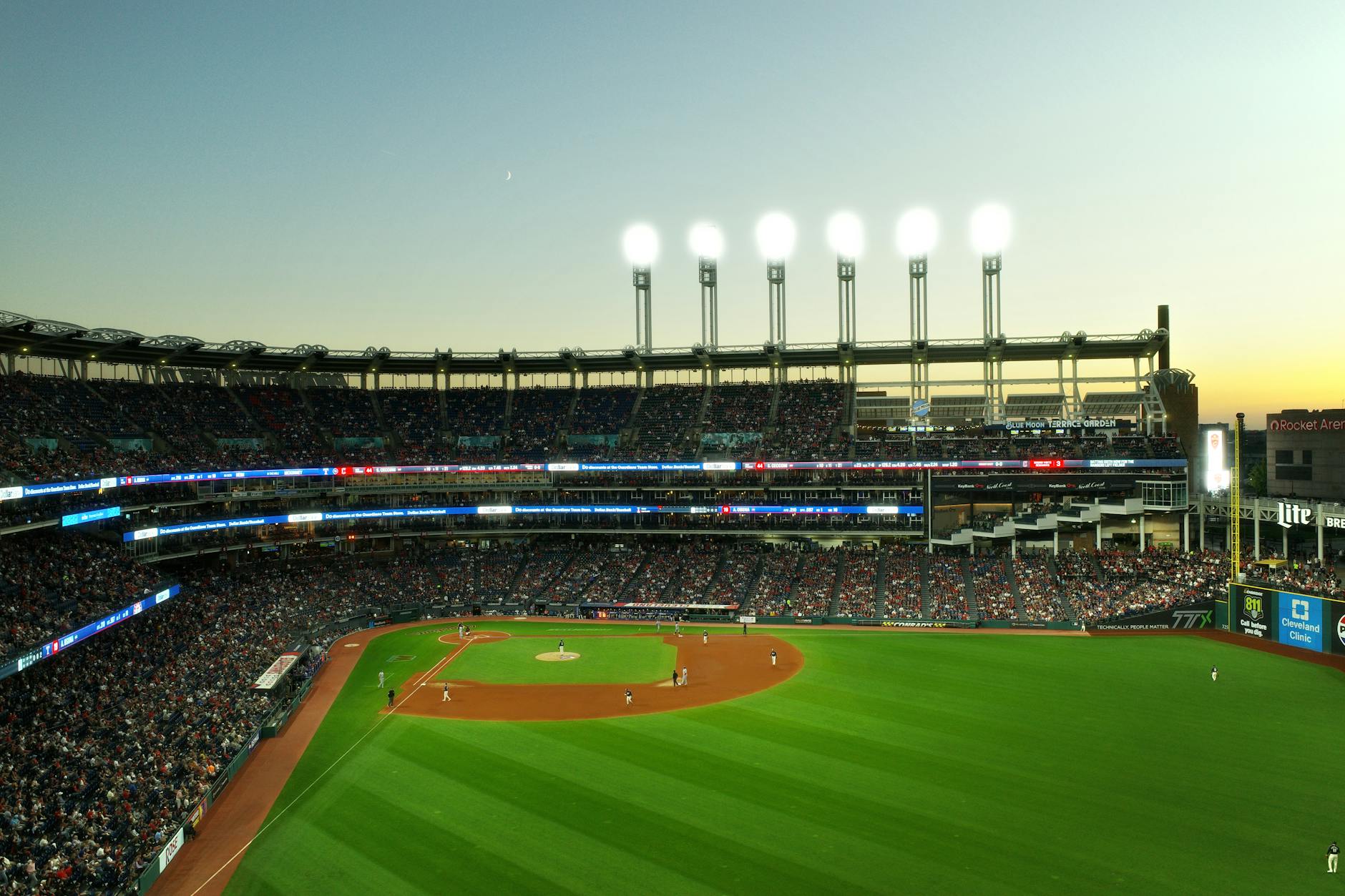 twilight baseball game at progressive field